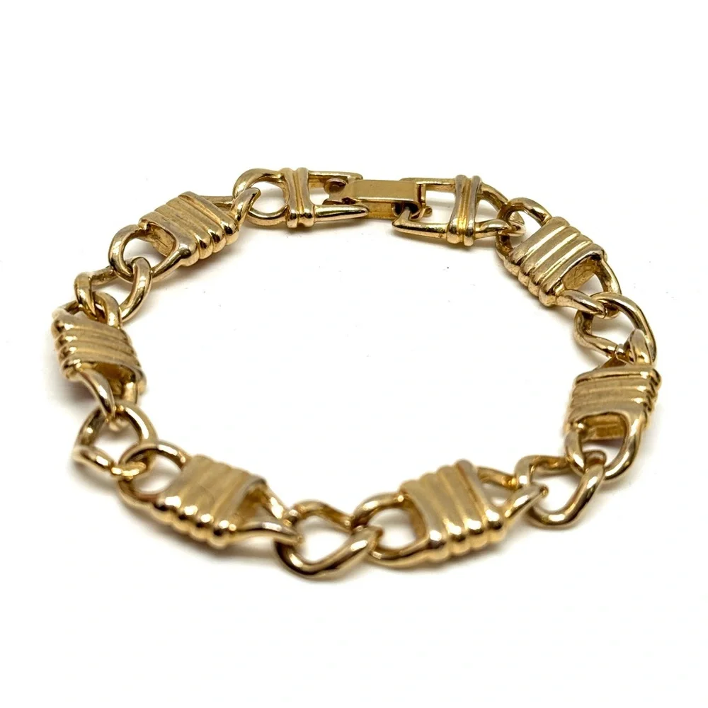 Vintage Goldtone Link Bracelet with Red Rhinestones